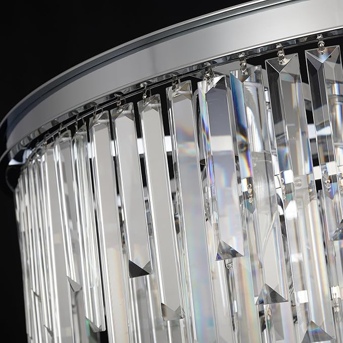 24'' Chrome Top K9 Crystal Chandelier Modern Lighting Fixture, 9 Lights Round K9 Crystal Adjustable Hanging Lamp for Dining Room Bedroom Living Room,Hallway,Bar,Kitchen