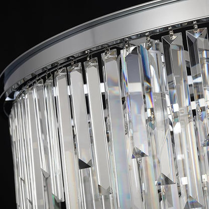 39'' Modern Crystal Chandelier, Chrome Round Ceiling Light with Clear Prisms, Luxury Flush Mount Lighting Fixture for Dining Room Bedroom Foyer