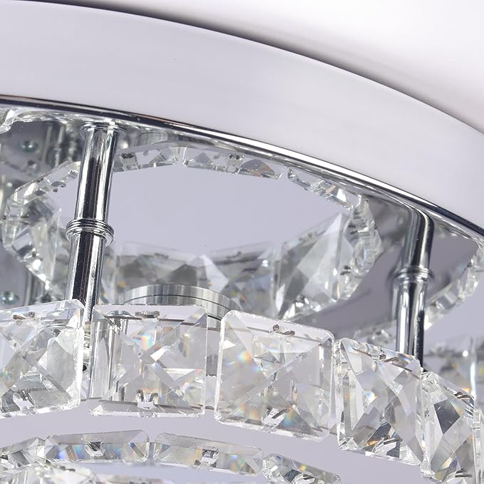 15.7" Crystal Chandelier Modern LED Ceiling Light Moon Shape Crystal Flush Mount Ceiling Lights Fixture for Bedroom Living Room Kitchen Hallway (6500K Cool White)