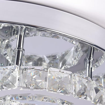 15.7" Modern LED Ceiling Light Flush Mount Crystal Chandelier Light Fixture Round Moon Shape Modern Chandeliers for Living Room Bedroom Bathroom Hallway(3 Color Changable)