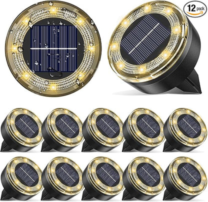vighep Mini Solar Ground Lights, 12 Pack Solar Lights Outdoor Waterproof, Upgraded LED Flat Landscape Lighting for Outside Pathway Garden Patio Yard Driveway,Warm White