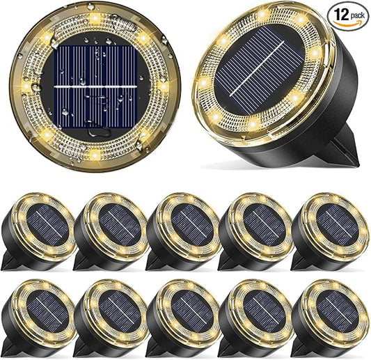 vighep Mini Solar Ground Lights, 12 Pack Solar Lights Outdoor Waterproof, Upgraded LED Flat Landscape Lighting for Outside Pathway Garden Patio Yard Driveway,Warm White