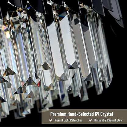 30" Modern Black Crystal Chandelier 12 Lights 6-Tier Large Ceiling Pendant Light Fixture Hanging Ceiling Light for Dining Room Living Room Bedroom Entryway Foyer
