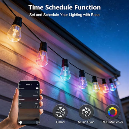 Beizelte Outdoor String Lights, 290FT RGB+IC Outside Light Dimmable Shatterproof LED Bulbs, IP67 Waterproof Chasing Effect Lighting DreamColor Patio Strip Lights for Backyard, Balcony, Outdoor Living