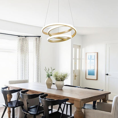 Mayful Modern Chandelier with Remote Control, 3-Color Dimmable LED Pendant Light Fixtures, Height Adjustable Kitchen Island Lighting for Dining Room,Bedroom,Living Room,Foyer,Office Gold 13.78 inches