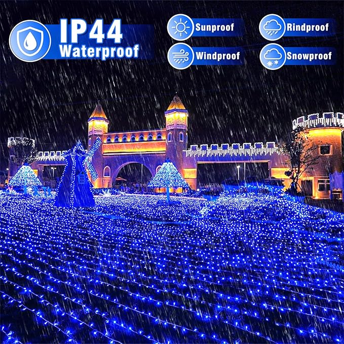 66FT 200 LED Outdoor String Lights, Plug in Christmas Lights Indoor Waterproof, 8 Modes Connectable Twinkle Fairy Lights Clear Wire for Home Garden Patio Wedding Party Decorations, Blue