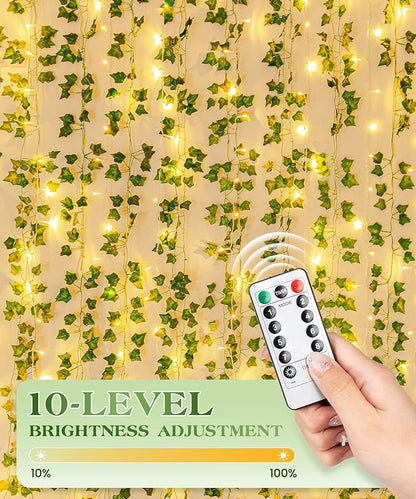 KASZOO 24Pack / Each 82 inch, Artificial Ivy Garland Fake Plants with 160 LED String Light, Green for Wedding Party Garden Outdoor Greenery Wall Decoration
