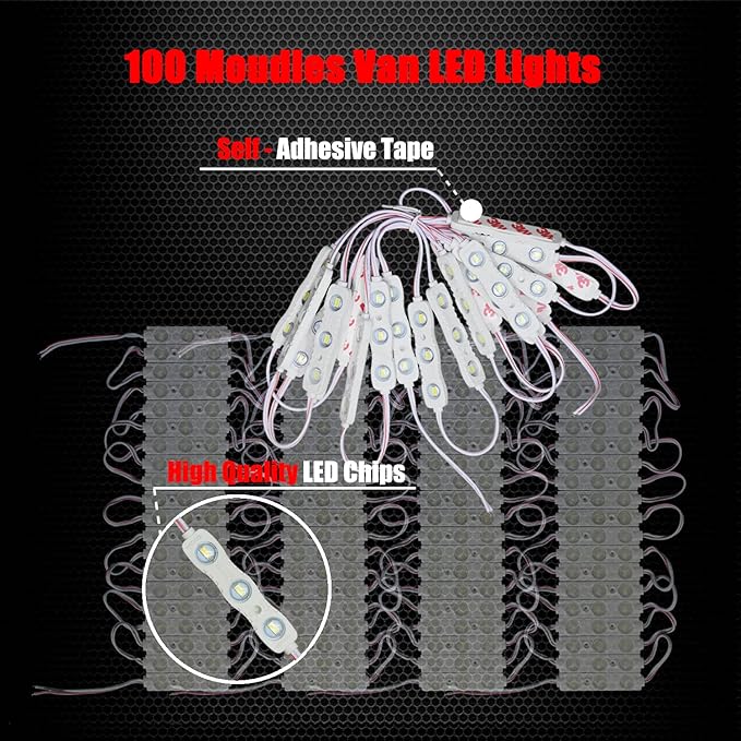 Ampper 12V 300 LEDs Interior Van Lights, LED Ceiling Lights for Van RV Boats Caravans Trailers and More (100 Modules, White)