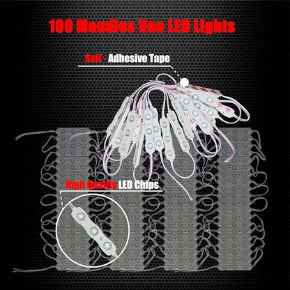 Ampper 12V 300 LEDs Interior Van Lights, LED Ceiling Lights for Van RV Boats Caravans Trailers and More (100 Modules, White)
