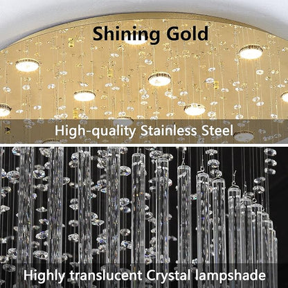 HAIXIANG W47 x H120 Crystal LED Chandelier with Light Bulbs Luxury Raindrop High Ceiling Chandeliers for Entryway Villa Staircase Foyer Living Room Lighting Fixtures Gold