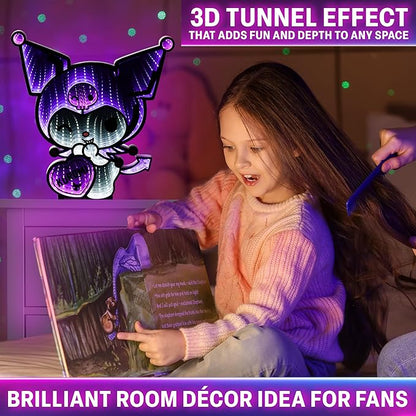 Get Trend Hello Kitty Sanrio 3D LED Light, Infinity Mirror Effect, USB Night Light, Room Decor Bedroom Lamp, Kuromi Kawaii Gifts for Girls Teens Women (Multi Kuromi)