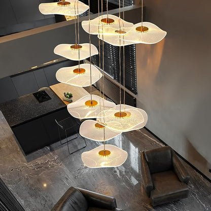 High Ceiling Chandeliers - 24-Light Luxury Gold Spiral Lotus Chandelier Modern Minimalist Dimmable Design for Grand Entrance, Staircase, Villa Dining Room