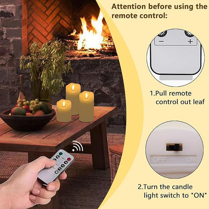 VIEWELLD Flickering Flameless Candles with Remote and Timer, Realistic LED Candles, Battery Operated Candles for Christmas Home Wedding Birthday Decoration, Real Wax Set of 3(Ivory White)