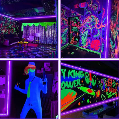 33 Foot Black Light Strip & Remote, 600 LEDs, Dimmable 12V Flexible Black Lights for Glow Party, Bedroom, Hallween, Fluorescent Tapestry Poster, 3 Light Modes, Non-Waterproof