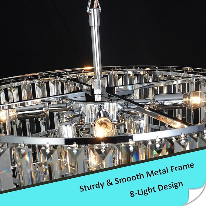 Chrome Crystal Chandelier for Dining Room, 24" Modern Luxury Chandeliers 5-Tier 8 Lights Contemporary Round Ceiling Pendant Light Fixture for Living Room Bedroom Foyer Entryway