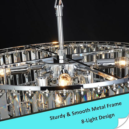 Chrome Crystal Chandelier for Dining Room, 24" Modern Luxury Chandeliers 5-Tier 8 Lights Contemporary Round Ceiling Pendant Light Fixture for Living Room Bedroom Foyer Entryway