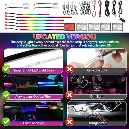Dream Color Acrylic Interior Car Ambient Light Kit, Bphuny 22 in 1 593 LEDs Fiber Optic Multiple Modes Decoration Atmosphere Lights with Music Dynamic Rainbow Rhythm, RGB Neon Lights for All Cars