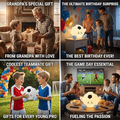 Soccer Night Light for Kids, Rechargeable Silicone Light Up Soccer Ball Lamp, 7-Color Tap Control Dimmable Bedside Nightlight, Cool Soccer Room Decor Stuff, Birthday Gifts for Boys 8-12 & Teens