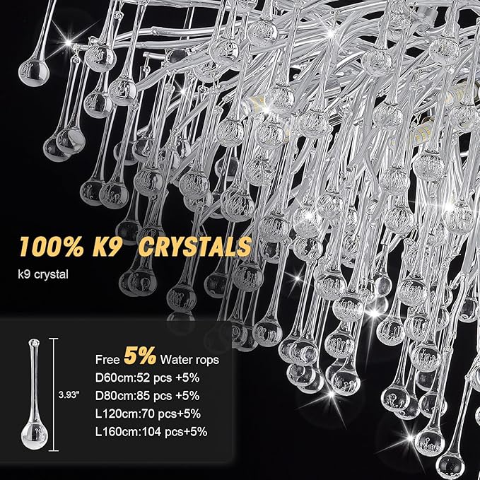 Branch Chandeliers Lights, 8-Light Modern Raindrop Crysta Luxury Chandelier Light Fixture for Dining Room Living Room, Kitchen Island D23.6 inch Farmhouse Chandelier