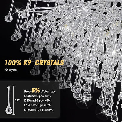 Branch Chandeliers Lights, 8-Light Modern Raindrop Crysta Luxury Chandelier Light Fixture for Dining Room Living Room, Kitchen Island D23.6 inch Farmhouse Chandelier