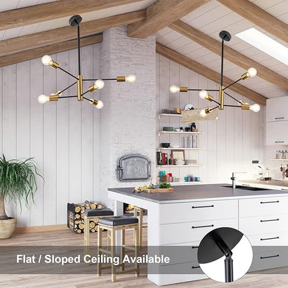 SineRise Modern Sputnik Chandelier Light Fixture, 6-Light Chandelier Ceiling Light Fixture Black and Gold Mid Century Chandelier Height Adjustable for Kitchen, Living Room, Bedroom, Hallway and Foyer
