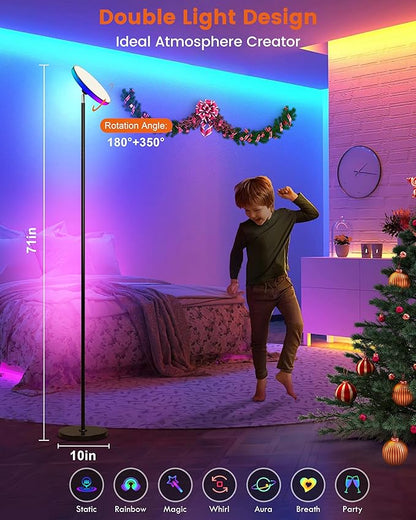 OHLUX Floor Lamps for Living Room, Bright LED Standing Lamp with Remote, Modern Color Changing Tall Lamp with Stepless Dimming, 69" Corner Floor Lamp for Bedroom, Office, RGB Black