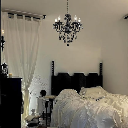 Black Modern 5-Light Crystal Chandelier Acrylic Hanging Pendant Light with Plug-in Cord & Switch, 19x19.7 Inch for Kitchen Island Dining Room Bedroom Decor