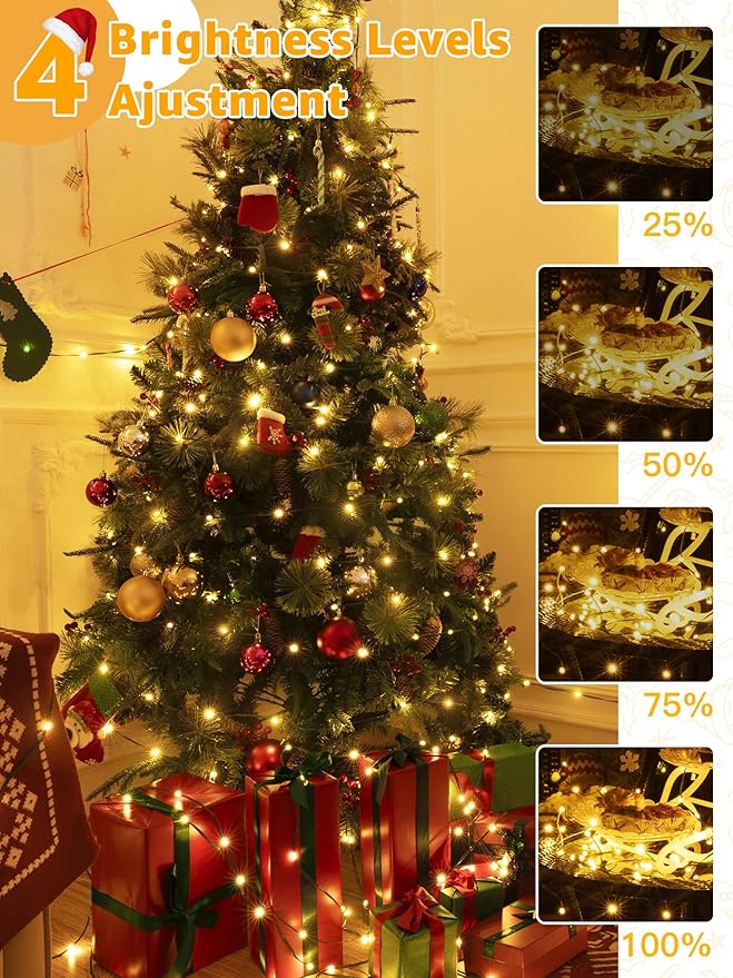 BrightChristmas Christmas Lights 600 LED 196 FT, Waterproof Outdoor String Lights with Remote and Timer, Christmas Tree Lights with 8 Modes Dimmable, Fairy Lights for Holiday Decor (Warm White)