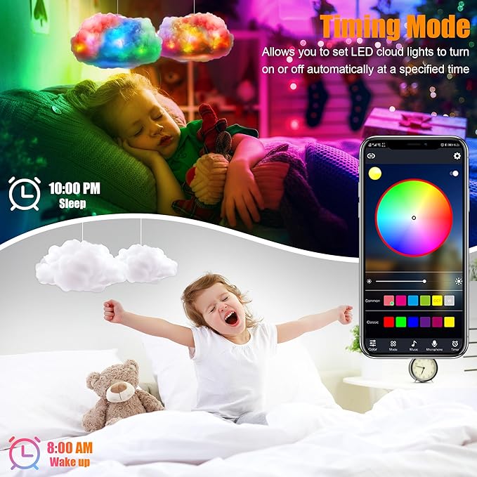 LED Cloud Light,2pcs RGB Cloud Lights with IC Remote Control and APP Control Cool Lights Sync Music Color Changing Led Light for Bedroom Ceiling Adults and Kids Modern Home Decorations