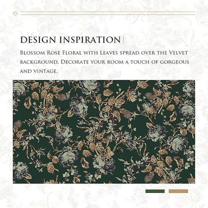 StangH Green Curtains 96 inches Soft Velvet Retro Floral Room Darkening Thermal Insulated Sliding Door Panels Christmas Home Decoration for Backdrops/Bedroom, W52 x L96, 2 Panels