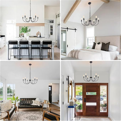 Black Chandelier, 6-Light Farmhouse Chandelier for Dining Room Lighting Fixtures Hanging, Rustic Candle Modern Chandeliers for Living Room Bedroom Foyer Kitchen(Frosted Black)