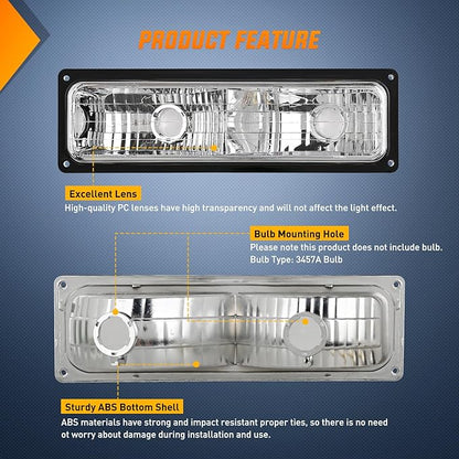 Nilight Parking Turn Signal Light Compatible with 1988 1989 1990 1991 1992 1993 1994 1995 1996 1997 1998 Chevy GMC C10 C/K 1988-1999 Silverado Suburban Sierra Blazer Tahoe Yukon Front Bumper Lights