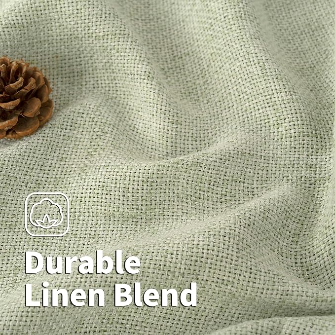 BGment Sage Green Linen Curtains 95 Inch Long for Living Room - Burlap Textured Light Filtering Window Treatments Grommet Sheer Drapes for Farmhouse, 2 Panels, 52 X 95 Inch