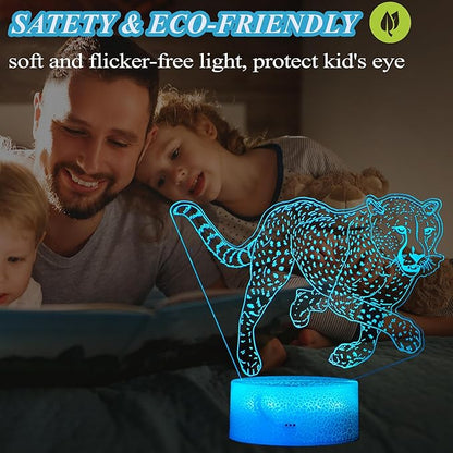 Cheetah Night Light, 3D Illusion Lamp with 16 Color Changing Modes, Remote Control Timer and Dimmable, Kids Boys Girls Room Decoration, Holiday Xmas Gifts