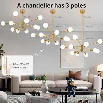 Sputnik Chandelier Modern Gold Chandelier Mid Century Ceiling Lighting Fixtures 10 Lights E26 for Living Room, Kitchen Island, Bedroom, Dining Room, and Farmhouse