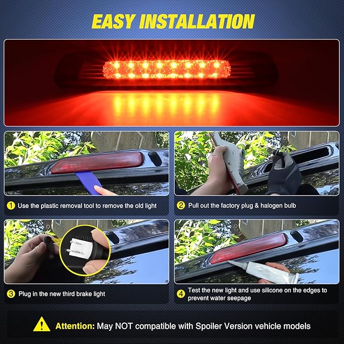 Nilight Third Brake Light Tail High Mount 3rd Stop Lights Smoked Lens Compatible with Toyota 4Runner 2003 2004 2005 2006 2007 2008 2009 Non-Spoiler Version Van SUV Rear Center Cab Lamp