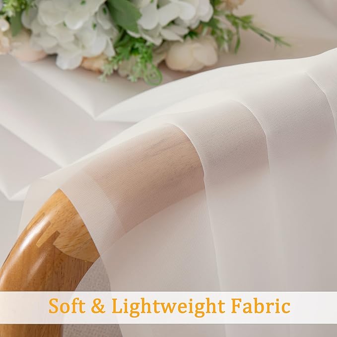 Gwine Ivory Sheer Curtains 90 Inches Long 2 Panels Set, Light Filtering Solid Filmy Drapes for Living Room Bedroom, Elegant Soft Rod Pocket Voile Sheer Window Curtains, 42Wx90L Inch, 2PCS, Ivory