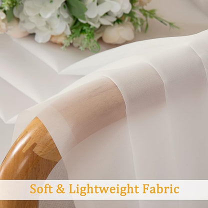 Gwine Ivory Sheer Curtains 90 Inches Long 2 Panels Set, Light Filtering Solid Filmy Drapes for Living Room Bedroom, Elegant Soft Rod Pocket Voile Sheer Window Curtains, 42Wx90L Inch, 2PCS, Ivory