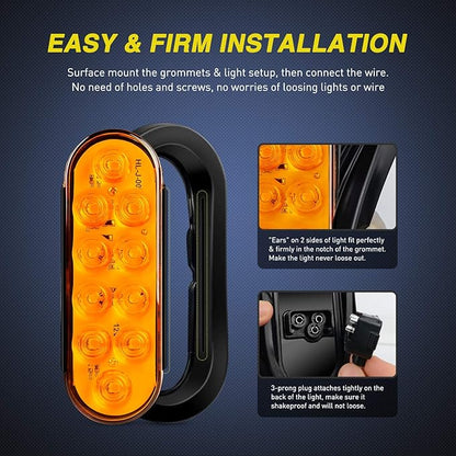 Nilight 6 Inch Oval Amber LED Trailer Tail Lights 2PCS W/Flush Mount Grommets Plugs IP67 Waterproof Turn Signals Lamp for 12V RV Camper Truck Jeep
