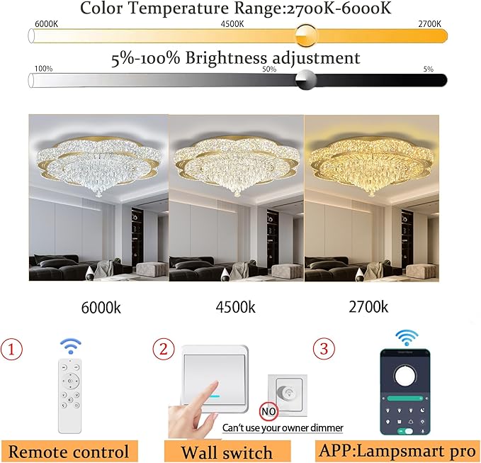 Modern Crystal Chandelier for Living Room 32in Gold Crystal Raindrop Ceiling Light for Room Bedroom LED Dimmable 3000-6000K