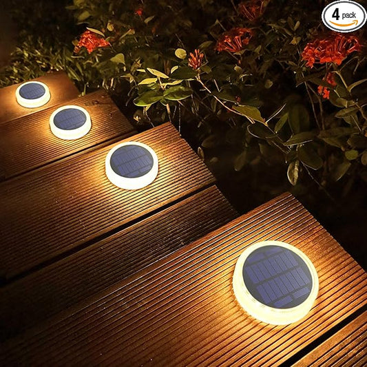 Lacasa Solar Deck Lights, 4 Pack 30LM Outdoor Solar Powered Step Lights, LED Dock Lights Warm White 2700K Light up All Night IP68 Waterproof Auto ON/Off for Garden Stairs Driveway Pathway Lighting