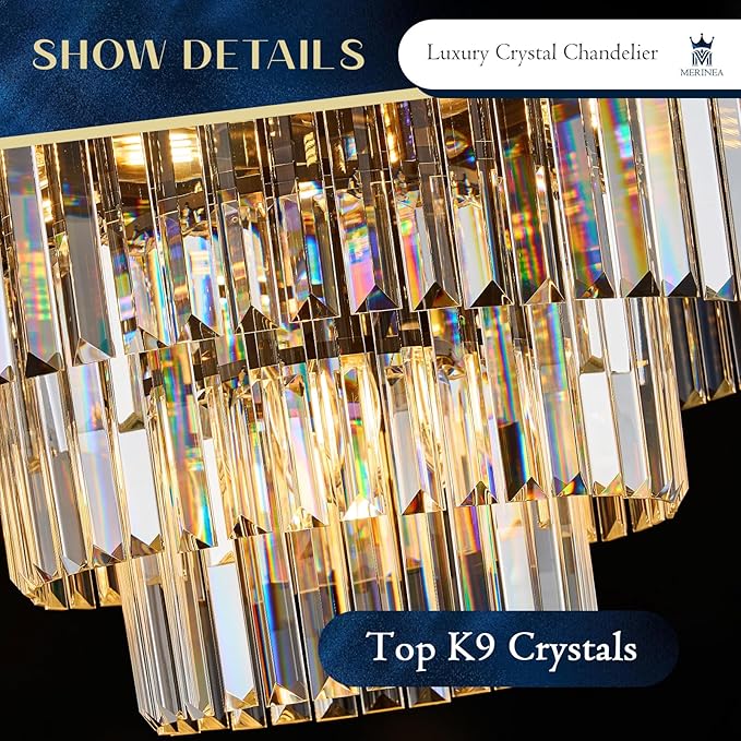 15 Lights Black Crystal Chandeliers 22" 4-Tier Luxury K9 Crystal Lighting Modern Round Ceiling Pendant Light Fixture for Living Room Dining Room Bedroom Kitchen Foyer