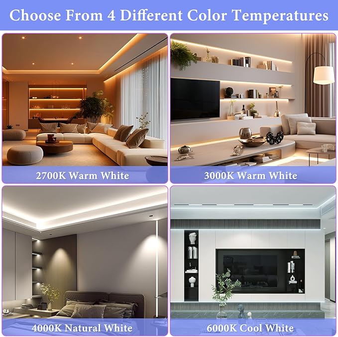 COB Smart LED Strip Light - 16.4ft/5m 2700K Warm White 24V Dimmable Strip Light with Remote High-Density 2400LEDs CRI90+ Compatible with Alexa/Google Assistant Cuttable Tape for Bedroom Wardrobe