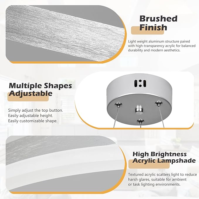 12" Nickel Led Ring Chandelier Ring Modern Led Chandelier 3 Pack Modern Pendant Lights Led Pendant Lights Adjustable Height Light Contemporary Light Fixture for Kitchen Island Dining Room