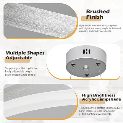 12" Nickel Led Ring Chandelier Ring Modern Led Chandelier 3 Pack Modern Pendant Lights Led Pendant Lights Adjustable Height Light Contemporary Light Fixture for Kitchen Island Dining Room