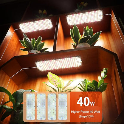 4Panel Grow Lights for Indoor Plants, Seed Starting, Veg, Pot Plants, Bonsai with Timer 4/8/12/16/20H, Ultra-Thin Under Cabinet & Shelf Full Spectrum LED Plant Growing Lamps, Multi-Panels Free Connect