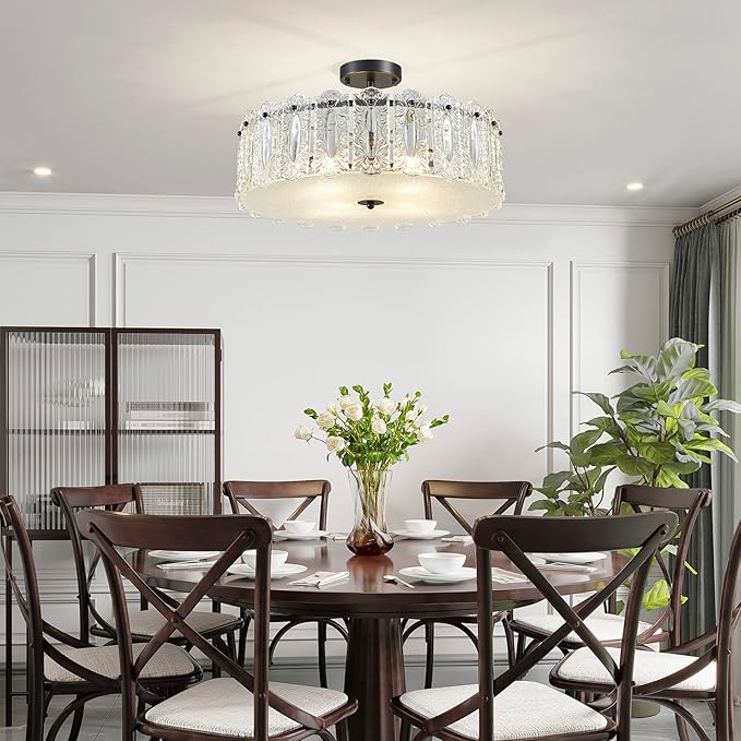 AGV LIGHTING Flush Mount Chandelier Light Fixture, Modern Black Chandelier, D20 x H10, E12 Base 4-Lights, Glass Shade & Black Finish