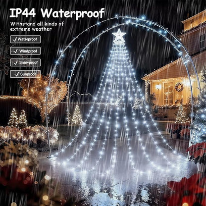 Star String Lights, 350 LED Tree Waterfall Fairy Lights, Outdoor Waterproof Christmas Decoration Lights with Remote, 16FT X 9 Hanging LED Lamp for Garden Yard Wedding Birthday Festival, Cool White