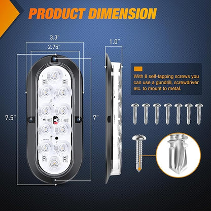 Nilight 6 Inch Oval White LED Trailer Tail Light 4PCS 10 LEDs Waterproof Reverse Back Up Surface Mount Trailers Lights for Truck RV Boat Bus Lorry Camper Van Caravan