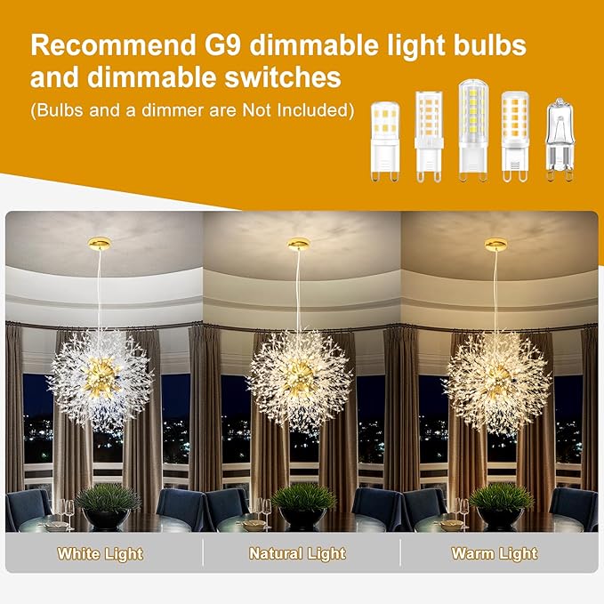Yiisem Modern Gold Crystal Chandeliers, 16-Light Dandelion Firework Pendant Lighting, Hanging Chandelier Light Fixtures for Dining Room Bedroom Living Room Kitchen Island